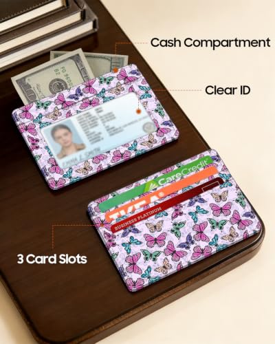Image of FINTIE Slim Minimalist Front Pocket Wallet RFID Blocking Credit Card Holder | Card Cases with ID Window for Men Women, butterfly