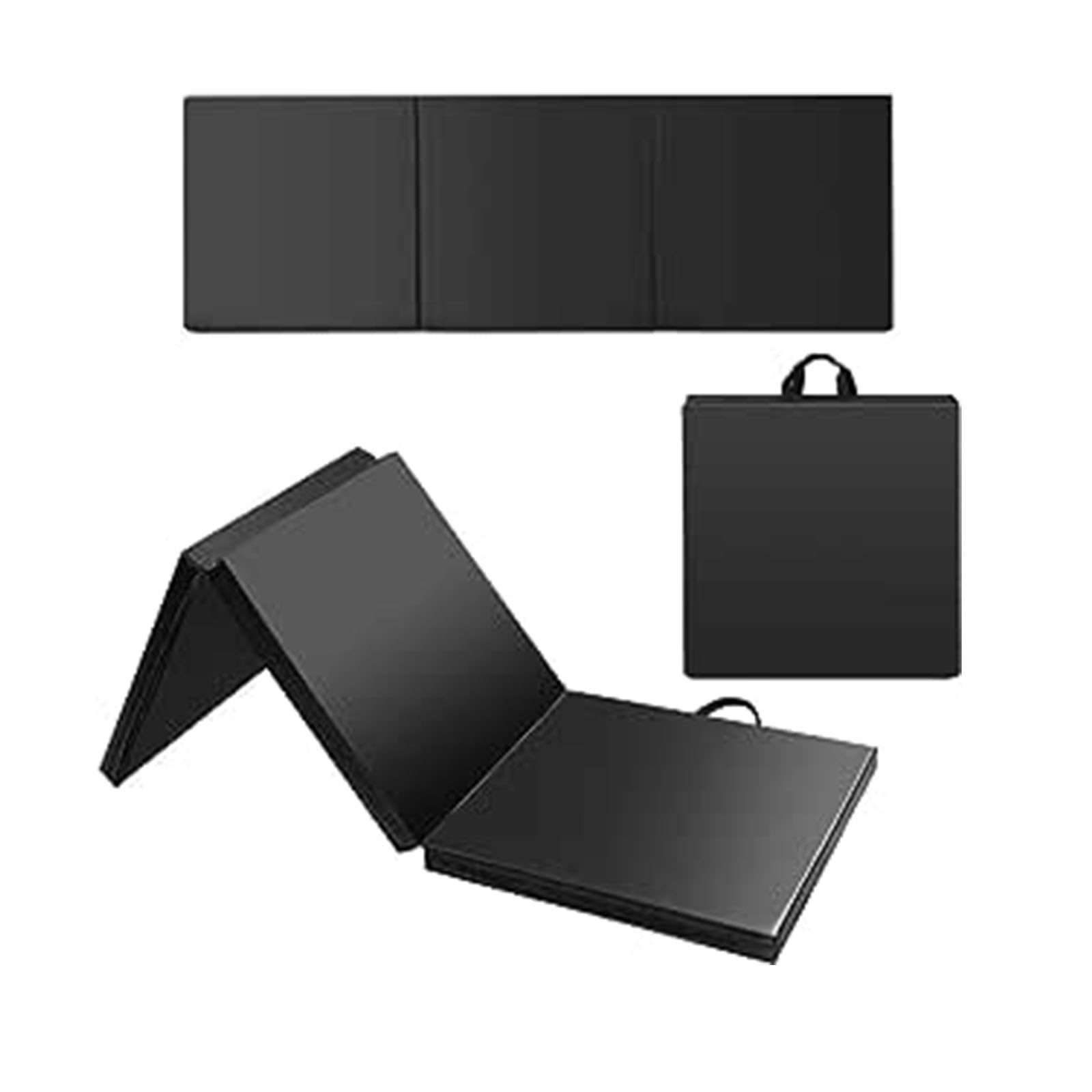 GOPLUS Esterilla de yoga antideslizante de 180 x 60 x 5 cm, con cierres de velcro y asas, plegable, de piel sintética, para entrenar gimnasia y yoga, color negro