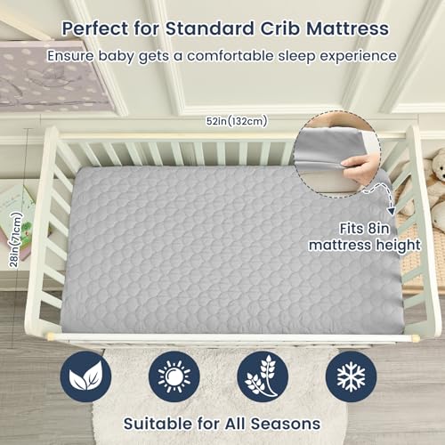 Image of david's kids 2 Pack 52''x28'' Waterproof Crib Mattress Protector Pad Cover Stretch up to 8 inch, Fitted Standard Crib and Toddler Mattresses, Soft and Breathable for Boys Girls, Grey & Sage Green