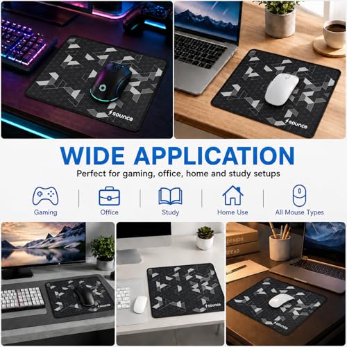 Image of Sounce Gaming Mouse Pad with Anti-Fray Stitched Edges | Waterproof Surface, Non-Slip Rubber Base | Ultra-Smooth Superfine Fibre Mat | 210x260x3mm | Compatible with Laser & Optical Mice | Black