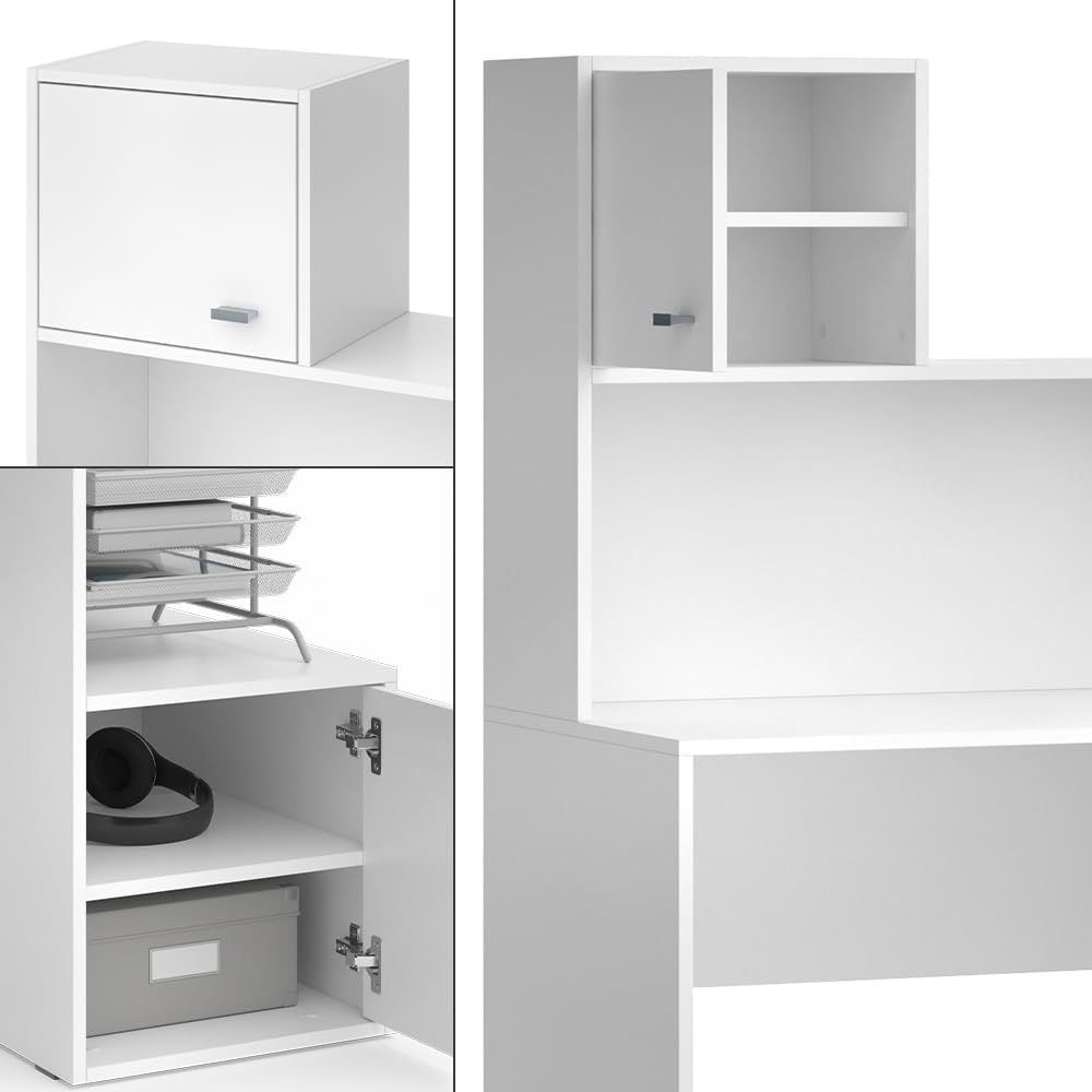 Vicco Bureau Alwin, Blanc, 115x55cm | avec 2 portes, convient à une utilisation comme poste de travail avec surfaces de rangement