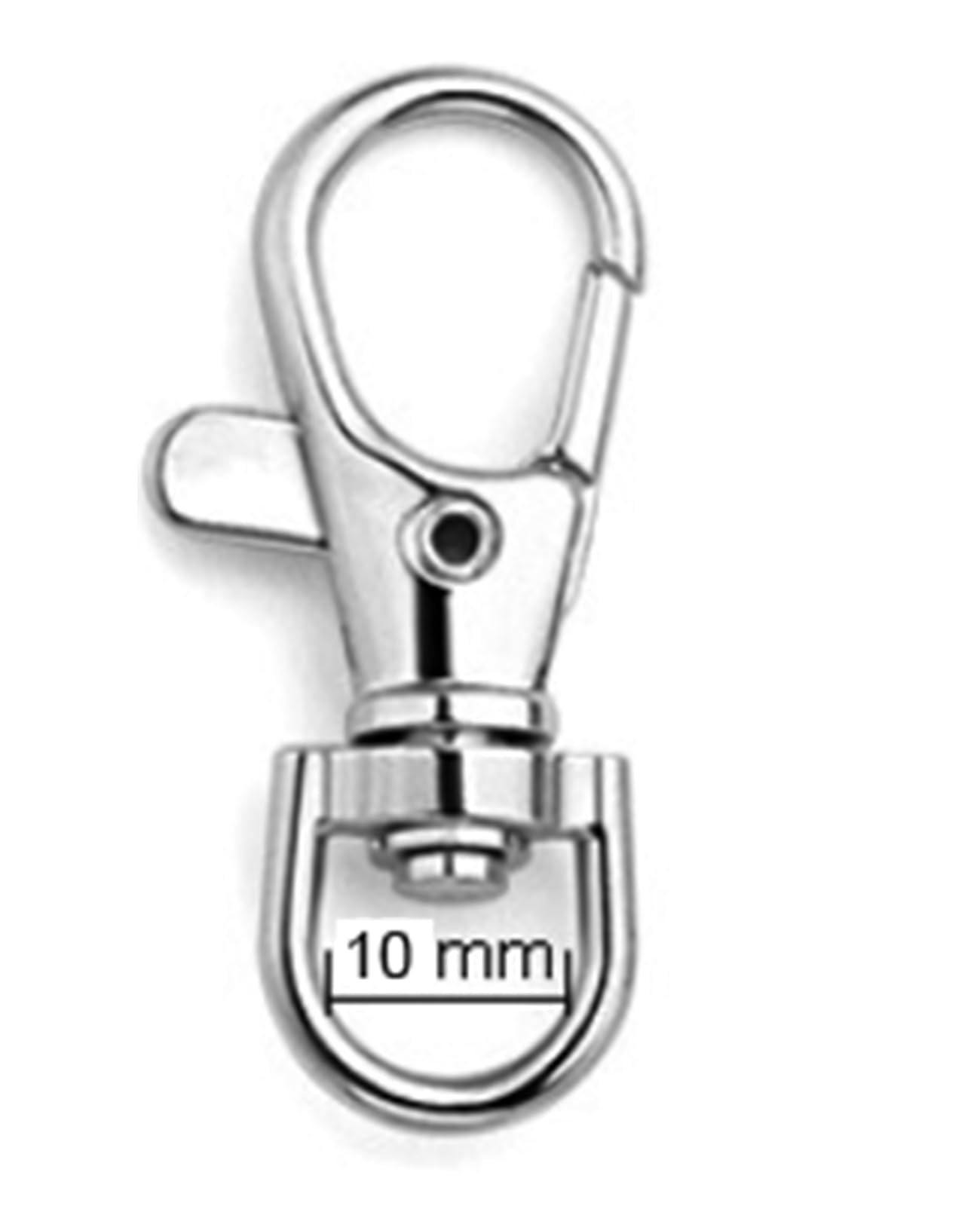Swivel Keychain Clips, D Ring (10mm) Metal Key Chain Hooks Clips (Silver, 20pcs), for Key Ring/Rings Crafts/Layard/Wallet/Bag Packbag Luggage