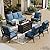 SUNSHINE VALLEY 6 Piece Black Metal Outdoor Patio Furniture Sets with Firepit Table, Patio Conversation Sets 1 3-Seater Sofa, 4 Single Sofa with 5.75" Extra Cushion Backyard Furniture for Deck, Navy