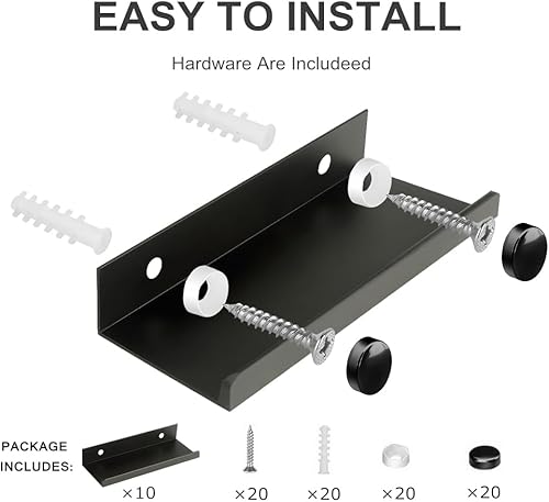 Miniatura 6 de BiJun Paquete de 10 estantes de discos de vinilo para montaje en pared, soporte de vinilo de metal blanco para montaje en pared, soporte minimalista