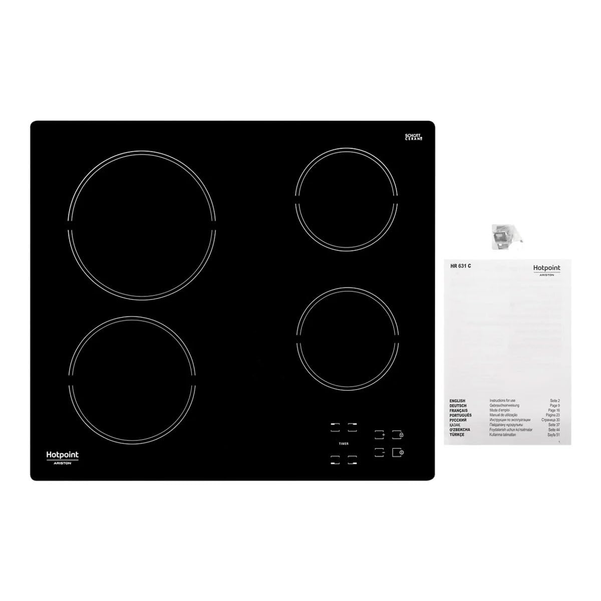 Placa Vitrocer?mica - Hotpoint - Hr631c - 4 Fuegos - 60 Cm - Negro