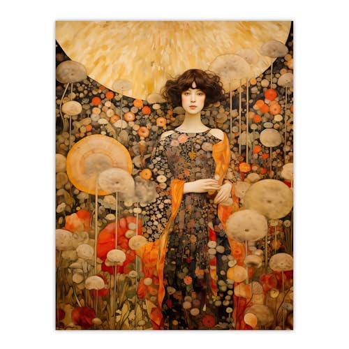 Artery8 The Girl In The Dandelion Dream By Dianne Knope Klimt William Morris Inspired Style Wildflower Meadow Extra Large XL Wall Art Poster Print