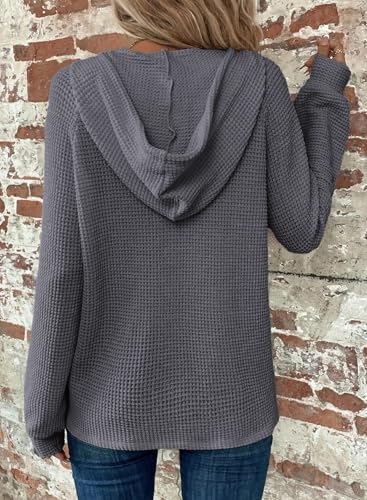 Image of Dokotoo Hoodies for Women Waffle Knit Button V Neck Casual Sweatshirt Tops