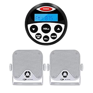 GUZARE Marine Stereo Speaker Package, Bluetooth, MP3/USB AM/FM Waterproof Radio Bundle for Boat SPA ATV UTV