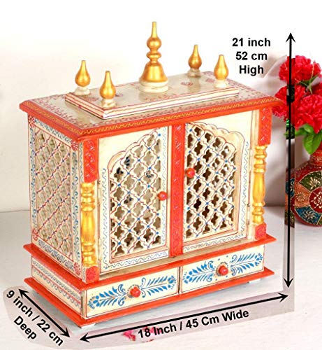 Home and Bazaar Rajasthani Ethnic Handcrafted Wooden Temple/Mandir/Pooja Ghar/Mandapam (Multicolor16)