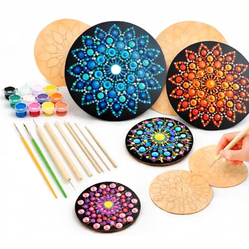 Image of Asian Hobby Crafts Mandala Dotting Art Kit for Adults & Beginners | Includes Paints, Brushes & Dotting Tools with Pre-Designed MDF Boards | Ideal for Mandala Artist & Gifting