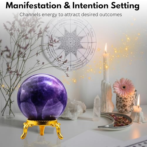 Image of Certified Amethyst Crystal Ball for Meditation | Premium Crystal Vastu Items for Home and Feng Shui Items for Good Luck - Pooja Supplies and Spiritual Practices (1.5 inch Inch)