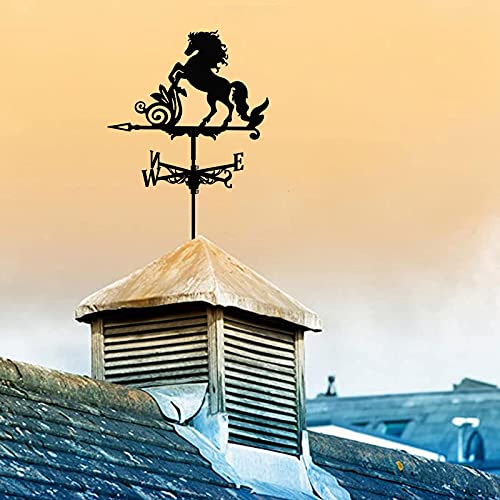 Varaka Wind Vane For Garden Metal Weather Vane Farm Scene Yard Decoration Galloping Horse Cast Iron Weathervane With Black Horse Ornament Wind Direction Indicator For Roof #TOP4