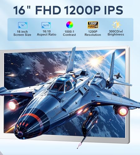 Image of FOPO 16 inch Laptop Screen Extender Monitor Portable, Quad Monitor, Just 1 Cable for 3 Screens, FHD 1200P IPS Laptop Extender Compatible with Wins /Mac for 13.6 inch - 18.5 inch Laptops