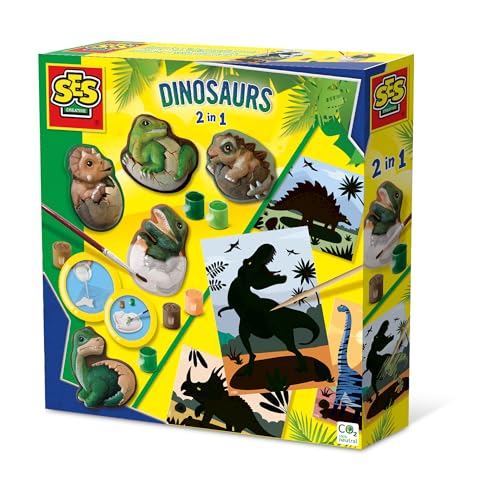 SES Creative 01408 Dinosaurs 2 in 1-Casting and Painting and Scratch, Yellow