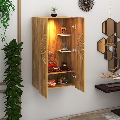 Image of Anikaa Spirit Engineered Wood LED Light Wall Temple Puja Stand Pooja Modern Designe Temple Mandir for Office & Home Decoration - Giantwood (D.I.Y - Do-It-Yourself)