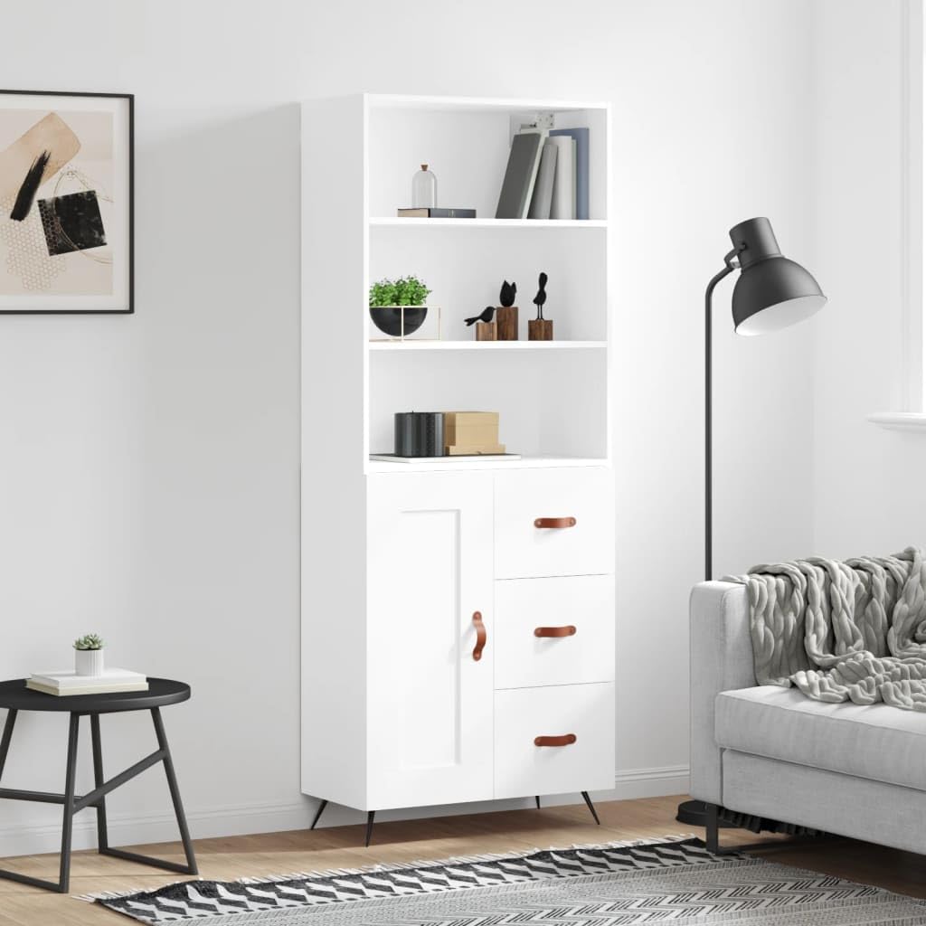 Highboard - Armario de madera (69,5 x 34 x 180 cm), color blanco