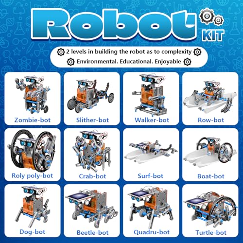 13-in-1 solar robot toys for ages 8 9 10 11 12 year old boys girls stem science kits for kids age 8-12 building experiments robotics kit stem projects for kid christmas birthday gifts gray