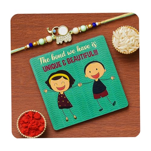 Image of Rakhi for Brother Combo of 2 Rakhi for Men with Fridge Magnet, Roli Chawal Best Wishes Greeting Card