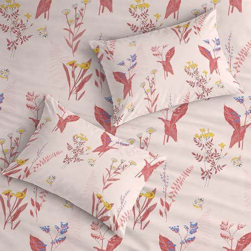 Urban Space 200 TC 100% Cotton Elastic Fitted Bedsheets King Size with 2 Pillow Covers, Pure Cotton Fitted bedsheets for King Size Bed (W Peach, Size 78 x 72 inches)
