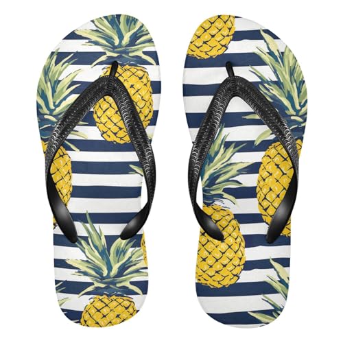 RunningBear Pineapple Black White Stripe Womens Flip Flops Sandals Casual Summer Sandals