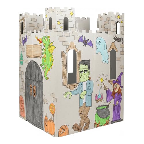 Image of Easy Playhouse Haunted Castle - Kids Art & Craft for Indoor & Outdoor Fun, Color, Draw, Doodle on Halloween Friends– Decorate & Personalize a Cardboard Fort, 32" X 32" X 43. 5"