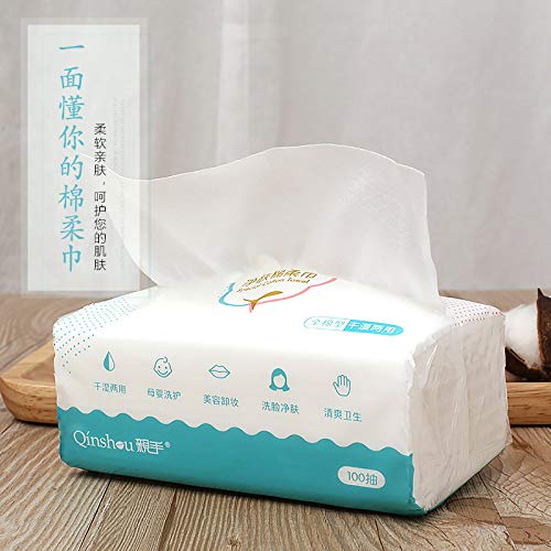Soft Dry Facial Cotton Tissue Baby Wipes 100% Natural Cotton Disposable Cleansing Face Towel Sensitive Skin Care ，Makeup Removing and Baby Caring Lint Free Cosmetic Cotton Pads