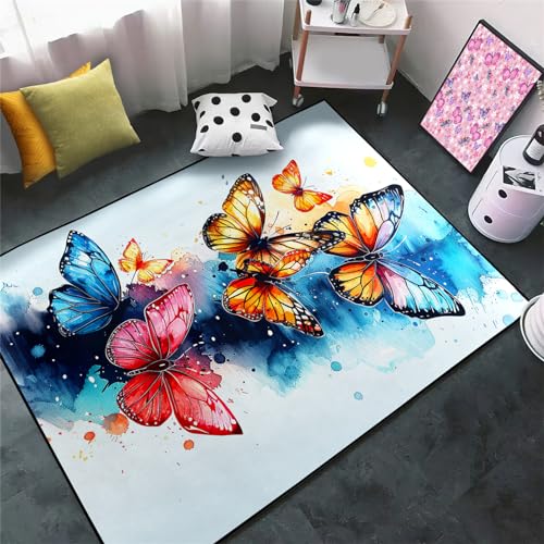BATATADOCE Butterfly Rugs for Girls Bedroom Rug for Girls Room Kids Butterfly Rug for Playroom Decor,3'×5'