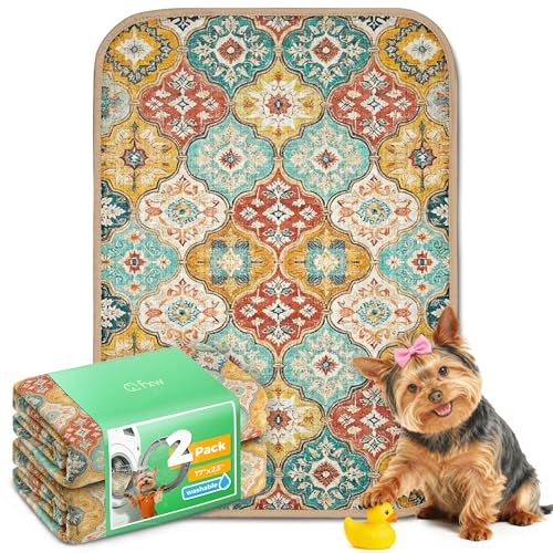 Image of FXW Washable Pee Pads for Dogs, Puppy Pads with Super Absorbent, Specifically Designed for 24inch Cages, 17 inch x 23 inch Rectangle, Beige Gourd, 2 Packs