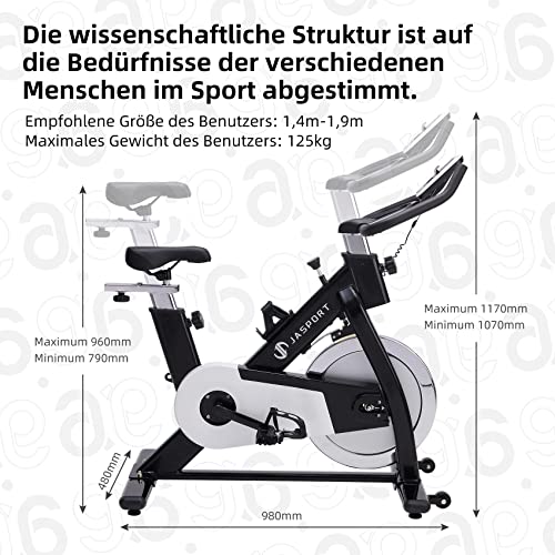 JASPORT S1 Speedbike für zuhause, Leise Heimtrainer mit Ergometer mit Bluetooth, Indoor cycling kompatibel mit Kinomap… – Bild 4