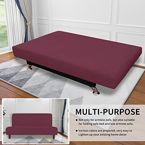 Image of Easy-Going Stretch Large Futon Slipcover Armless Futon Cover ASH Rose | Sofa Bed Furniture Protector Without Armrests with Elastic Bottom for Kids, Soft Jacquard Machine Washable