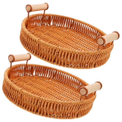 HEALLILY 2 Piezas Frutero De Ratán Bandeja Para Servir De Ratán Bandeja De Mesa De Café Bandeja Cesta Redonda Canasta Remota Cestas De Mimbre Para Organizar Cesta De Pan Brown Polipropileno