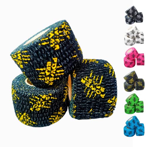 Power Beast 3x Tape, Bendaggio Coesivo, 3 Rotoli Bendaggio Adesivo Elastico, Hook Grip Tape, Nastro per Sollevamento Pesi, Cross Training, Cotone Elastico, Resistente al Sudore. (YELLOWBLACK)