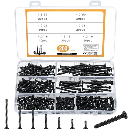 200 Pcs Self Drilling Cross Flat Head Screws, carbon steel Self Tapping Wood Screws