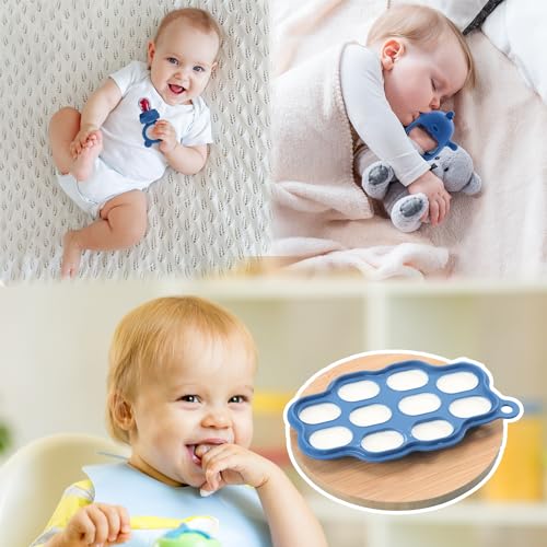 Baby Fruit Feeder & Breastmilk Popsicle Molds – (3-Pack) Teething Relief Set with Mesh & Silicone Pacifiers, Freezer Tray, Food Feeder for 0–12 Months, BPA Free – (Steel Blue) - Thumbnail 7