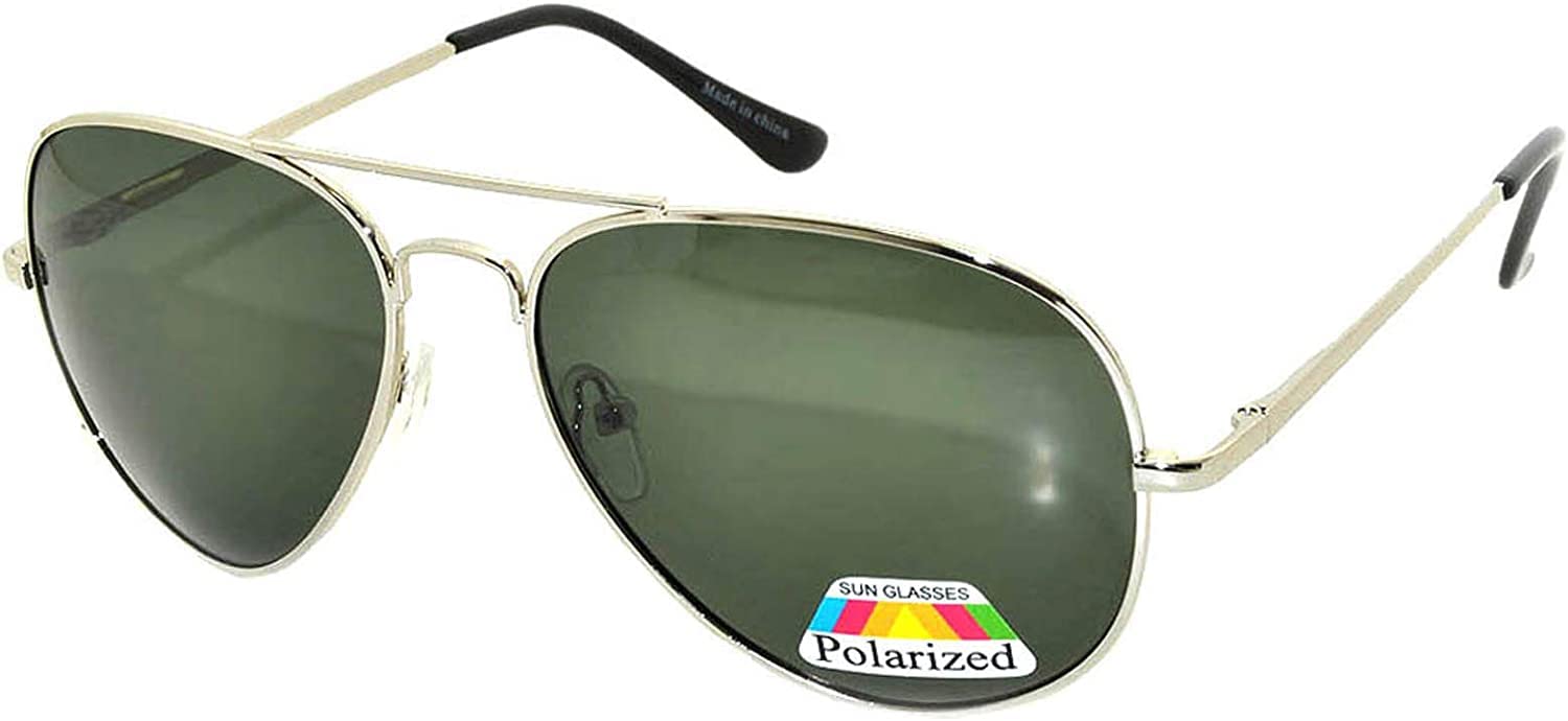 Classic Aviator Style Silver Metal Frame Sunglasses Green Lens Men Women