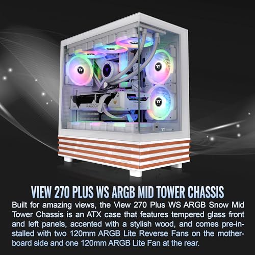 Image of Thermaltake View 270 Plus WS ARGB; Mid Tower; 3x120mm Lite Fans Included; 360mm Radiator Support; 420mm GPU Clearance; Bottom Wood Trim; E-ATX /ATX /mATX /mITX; 220mm PSU Clearance;Snow; CA-1Y7-00M6WN-WS