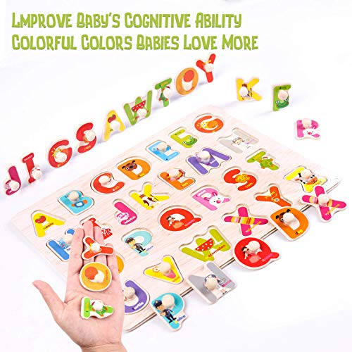 WADILE Wooden Peg Puzzles 4PC for Toddlers 2 3 4 Years Old Toddler Puzzles Set Letter Number Car Daily Supplies Learning Toys Gift for Girls and Boys - Thumbnail 4