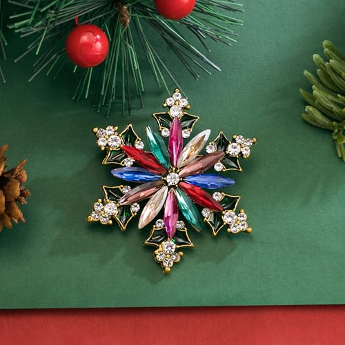 Image of SELOVO Vintage Style Women's Crystal Snowflake Statement Brooch Pin Gold Tone