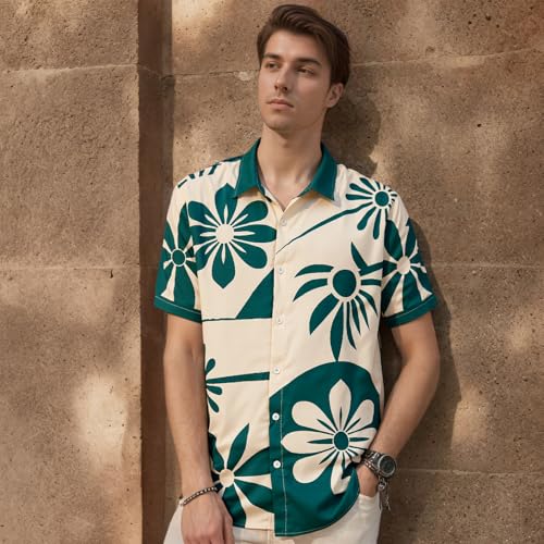 Image of Men's Hawaiian Shirt Tops Vintage Short Sleeve Button Down Beach Shirt Male Tropical Floral Summer Pullover Party Holiday