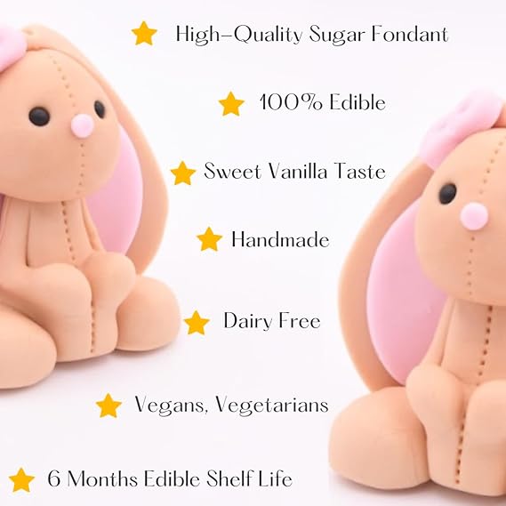 Edible Brown Bunny Cake Toppers - 3D Sugar Fondant Animal Figure - Kids Birthday Decorations - Handmade Present (bunny)