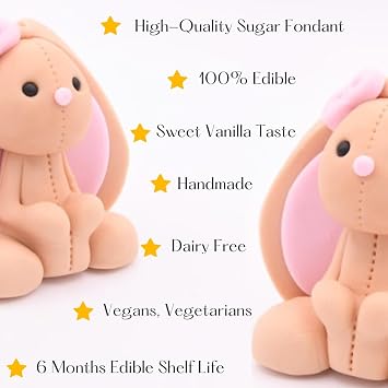 Edible Brown Bunny Cake Toppers - 3D Sugar Fondant Animal Figure - Kids Birthday Decorations - Handmade Present (bunny)