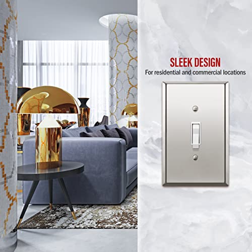 Image of ENERLITES Toggle Light Switch Metal Wall Plate, Stainless Steel Switch Cover, Corrosion Resistant, Mid-Size 1-Gang 4.88 inch x 3.11 inch, Stainless Steel 201, 7711M-PC, Polished Chrome