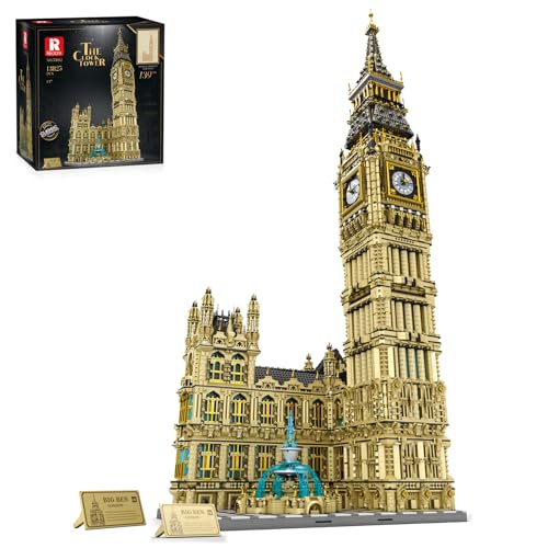 Reobrix London Big Ben Building Set 55012 Large Landmark Tower with Working Clock Height 139CM Big Ben Architecture Building Blocks Set for Adults 13825Pcs London Clock Model Construction Model Gift