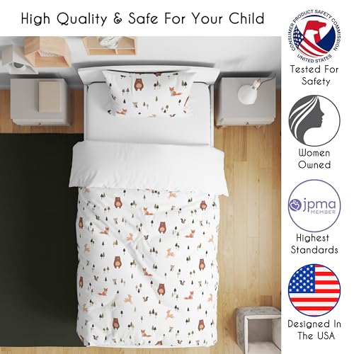 Image of Sweet Jojo Designs 5-Piece Toddler Bedding Set (Woodland Animals) for Girls & Boys, Kids incl. Bed in a Bag Comforter, Blanket, Pillowcase, Sham & Sheets (Sage Green, Watercolor, Forest Animal Friend)