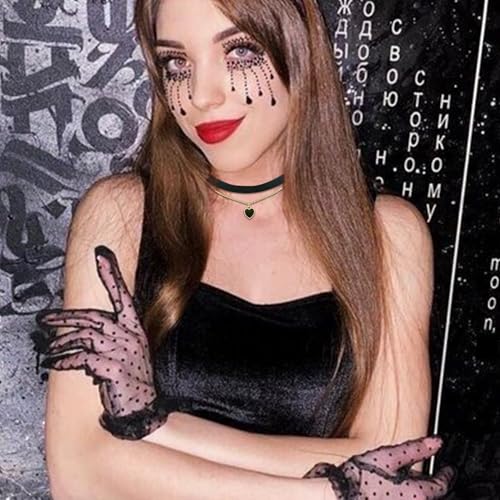 Halloween Gothic Necklace, Black Heart Choker Raven Necklace Red Heart Choker Necklaces as Goth Gifts for Women, Vampire Necklaces Bat Chokers Vintage Jewelry as Halloween Costume Party Oufits3