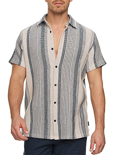 Indicode Herren INCosby Kurzarmhemd mit Button-Down-Kragen | Herrenhemd gestreift Kurzarm Hemd Beige, L