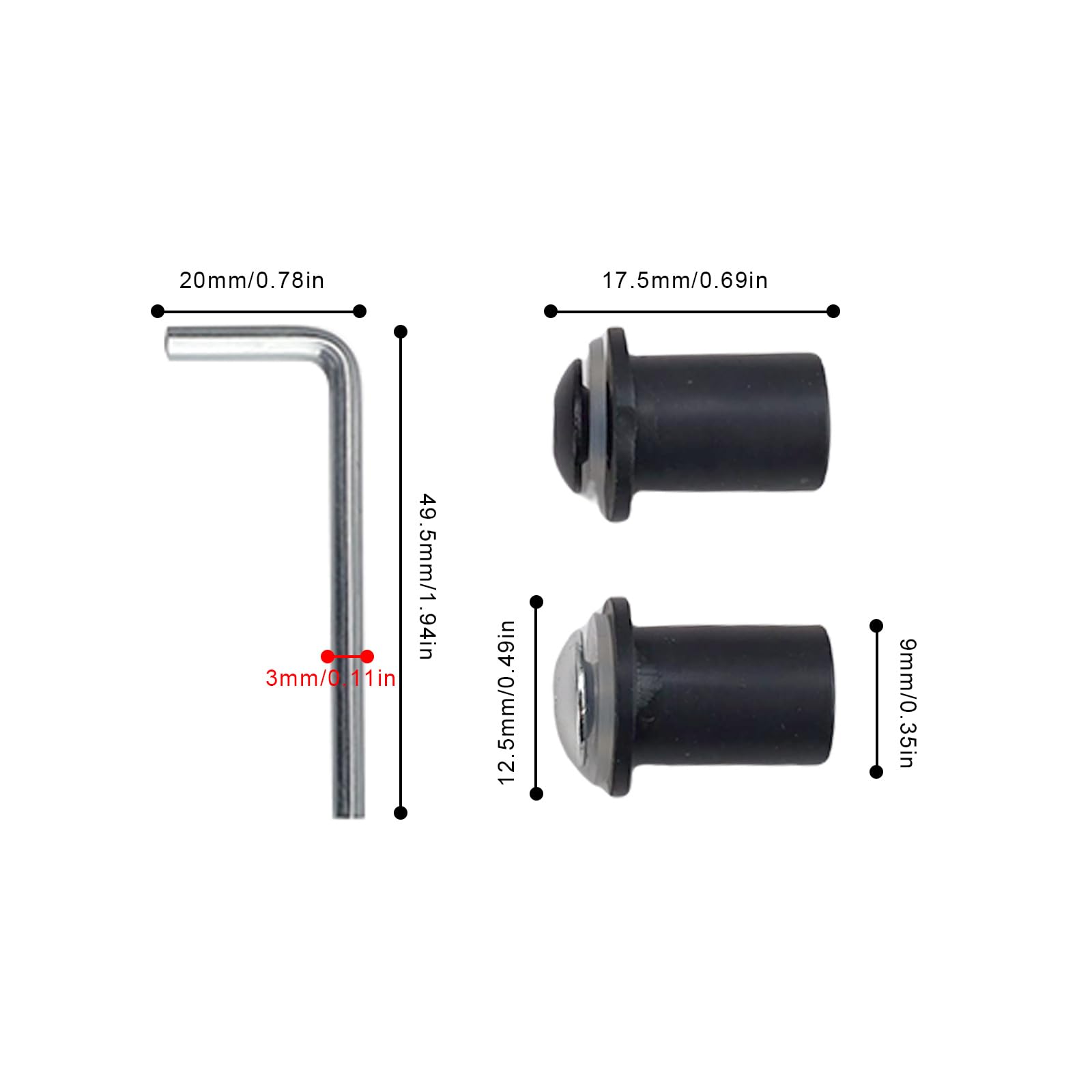 20 Vis De Pare-brise Moto M5x16 Mm - Alliage Aluminium Avec Manchons Caoutchouc - Noir/argent