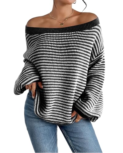 Image of ZAFUL Sweaters for Women Off Shoulder Knit Sweater with Long Sleeve Loose Pullover Jumper Tops