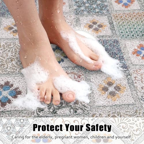 Image of Square Shower Mat Non Slip: 24x24 Inch Shower Floor Mat with Drain Hole in Middle, Super Soft and Comfortable PVC Loofah Massage Bath Mat for Shower, Anti Slip Shower Stall Mat, Quick Drying