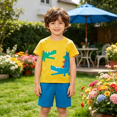 Image of Boy Shorts Sets Dinosaur Animal Print Shirt Summer Outfits Set 2pcs Casual Clothes